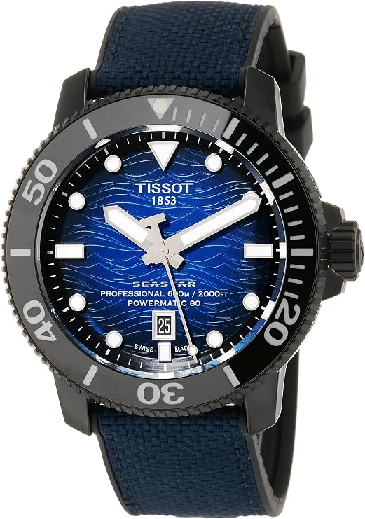 TISSOT T1206073704100 Sea Star 2000 Wristwatch, 1.8 inches 46 mm, Blue Dial