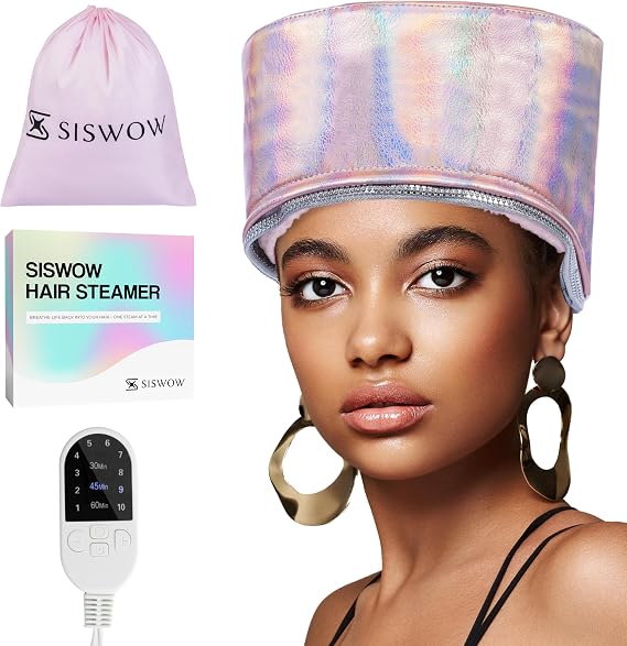 SISWOW Thermal Cap for Deep Conditioner with 10 Levels of Fast Heating, Steamer for Natural Black Hair, Home Use, Thermodut for Treatment, Ideal for the