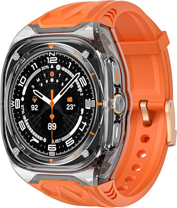 Samsung Galaxy Watch 7 Ultraバンド2024対応バンド付き透明デザイナー頑丈なケース、豪華なクリスタルクリアミリタリー保護カバーバンパータクティカルGalaxy Watch 7 47mm Ultraストラップ用