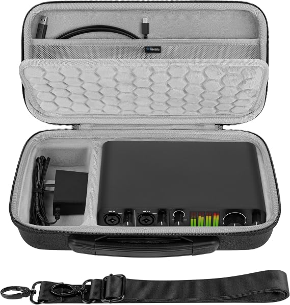 GEEKRIA Audio Interface Carrying Case, Hard Shell Travel Bag Compatible with Motu M2 / M4, M-Audio M-Track Duo/M-Track Duo HD, Behringer Pro VS Mini/JT Mini, Stylophone GENX-2 (Dark Gray)