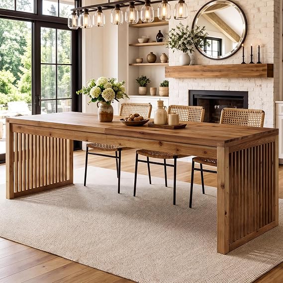 79" Large Dining Table for 6 8, Solid Wood Rustic Kitchen Table