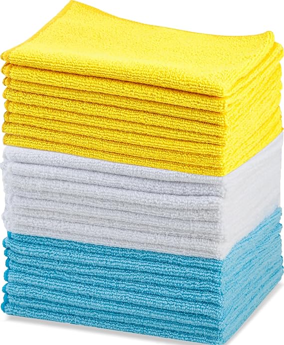 Amazon Basics Microfibre Cleaning Cloth, 12" x 16", 24 Count, Multicolor