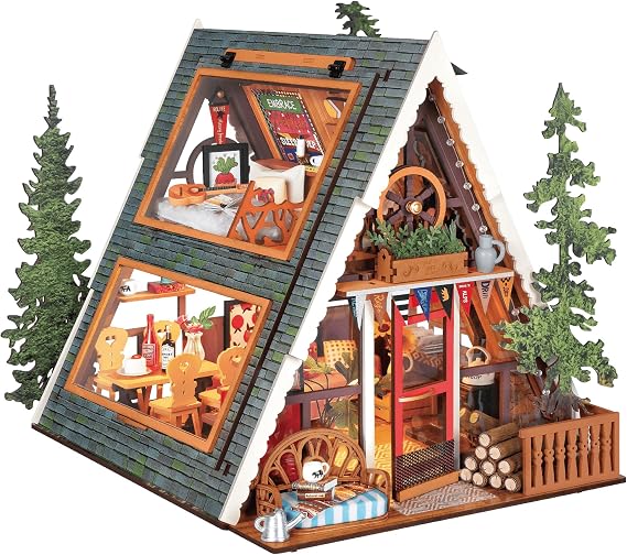 Rolife DIY Miniature House Kit A-Frame Cabin, Natural Healing Dollhouse