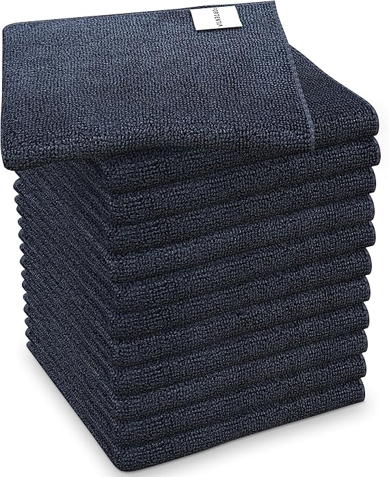 PORTENTUM Microfibre Cloths Set of 12, Dark Grey – Multi-Purpose Cleaning Cloths 360 g/m2 for Car, Glass, Kitchen and Bathroom, Washable and Non-Abrasive Cloths, 32 x 32 cm
