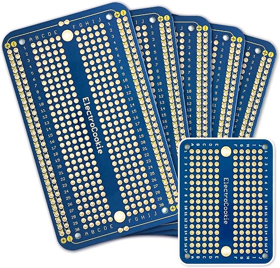 ElectroCookie Solderable Breadboard PCB Board for Electronics Projects Compatible for DIY Arduino Soldering Projects, Gold-Plated (5 Pack + 1 Mini Board, Blue)
