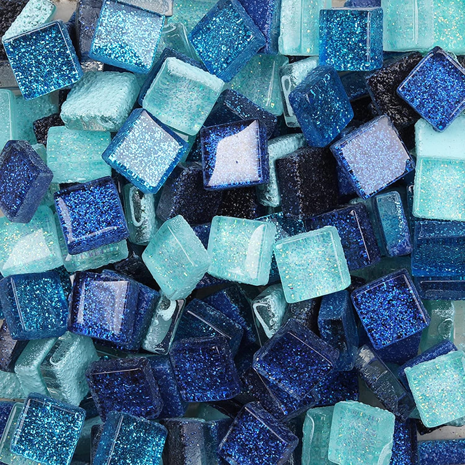 Mixed Color Glass Mosaic Tiles Square Glitter Crystal Mosaic Stones Glass Pieces for DIY Art Craft Decoration 200g,1x1cmBlues