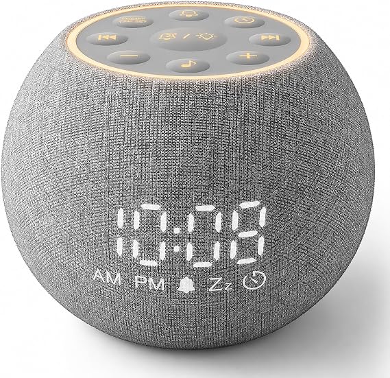Zarler Sound Machine Alarm Clock for Bedroom, White Noise Machine Soothing Sounds for Sleep, Gentle Alarms for Wake Up, Dimmable Clock Display, Ambient Night Light, Plug in Bedside for Sleeping Adults