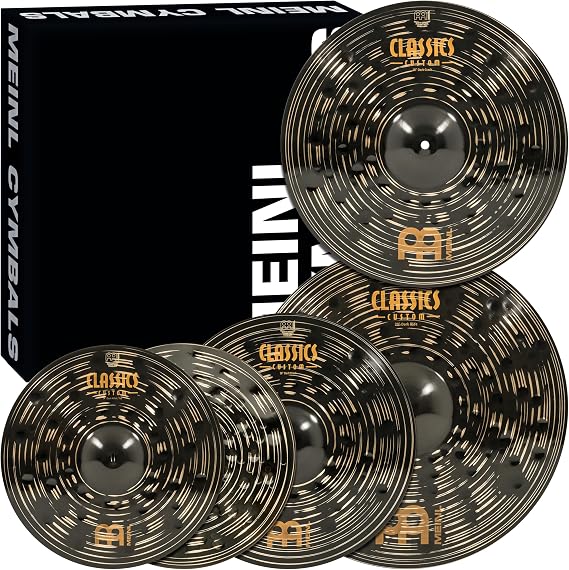 Meinl Cymbals Set Box Pack with 14” Hihats, 20” Ride, 16” Crash, Plus a FREE 18” Crash – Classics Custom Dark – Made In Germany, TWO-YEAR WARRANY (CCD460+18) | 4-pc 14/16/18/20-inch, B12 Bronze Cymbals for Drums