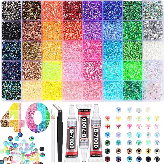 40 Colors Resin Jelly Rhinestones for Bedazzling, 3mm Resin Jelly Rhinestones (40,000 PCS) for Bedazzling Clothes, Shoes, Nail Art, Includes Tweezer, Pickup Pen