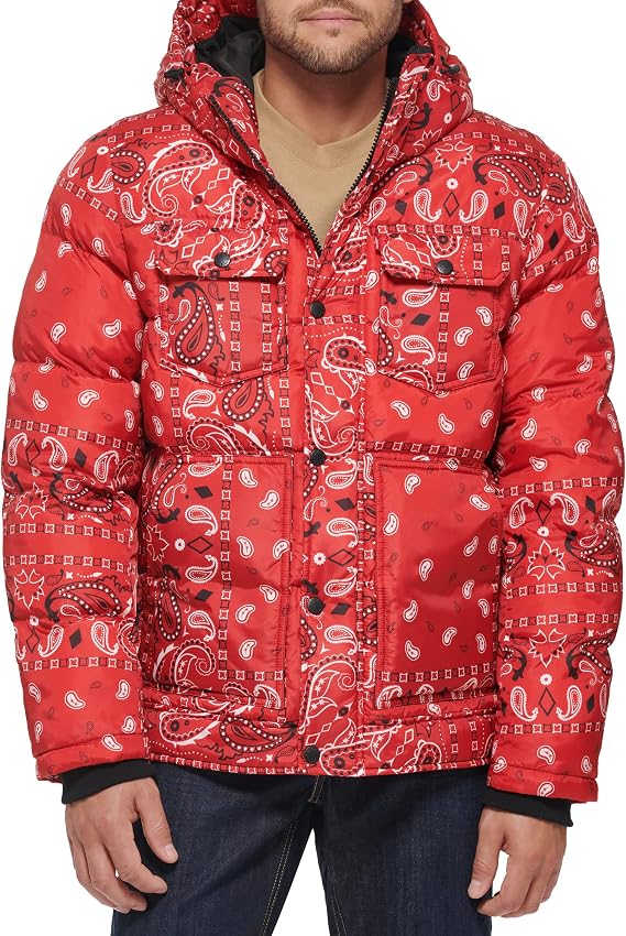 Levi's Men's Heavyweight Mid-length Hooded Military Puffer Jacket Down Alternative Coat