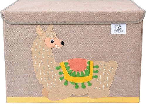 Foldable Kids Large Toy Chest with Flip-Top Lid, Collapsible Fabric Animal Toy Storage Organizer/Bin/Box/Basket/Trunk for Toddler, Children and Baby Nursery Alpaca