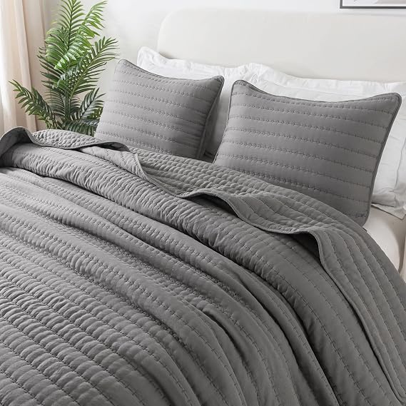 R. SHARE Spring Summer Bed Quilt, Grey, 300 x 270 cm Bouti Bed Quilt, 180/200, Quilted for Bed or Sofa, Soft and Breathable, 100% Microfibre Summer Duvet - Oeko-Tex (Pillow Case Not Included)