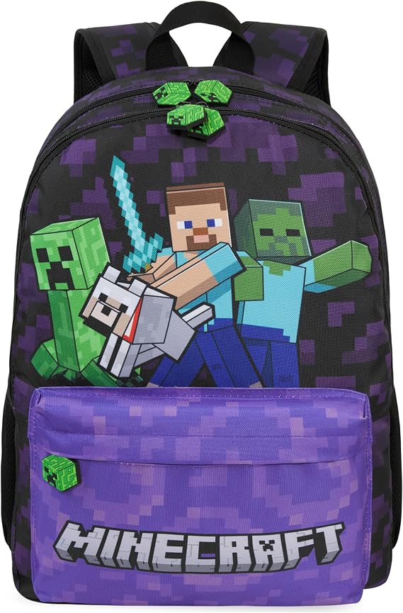 Get Trend Minecraft Large Children's Backpack, 18" Adjustable School and Travel Backpack, Padded for Sports and School, Gamer Gift, Multi Minecraft, Kids Backpack