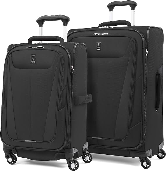 Travelpro Maxlite 5 Softside Expandable 2-Piece Luggage with 4 Spinner Wheels/Soft Underseat Carry Bag, Lightweight Suitcase, for Men and Women, Black, 2-Piece Set