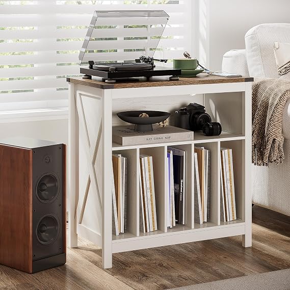 ChooChoo Large Record Player Stand with Charging Station & LED Light