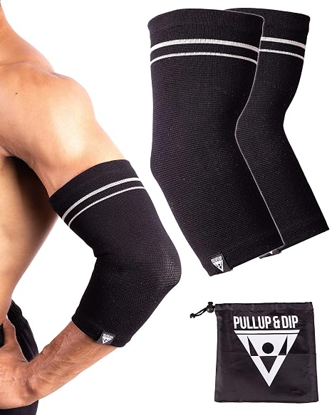 PULLUP & DIP Elbow Sleeves for Men and Women, 1 Pair Fitness Elbow Support Stabilizes & Supports the Joints, Non-Slip Tennis Elbow Brace, Arm Support Sleeves for Fitness, Weight Training, Basketball
