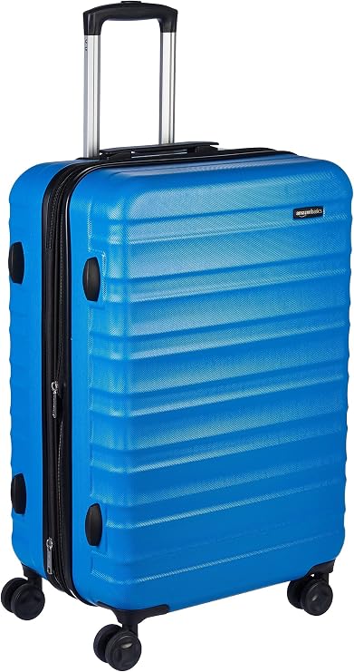 Amazon Basics Medium Hard Case - ABS Expandable Travel Luggage with 4 Swivel Double Wheels - Scratch Resistant and Lightweight - 68 x 45.2 x 28.7 cm - Light Blue