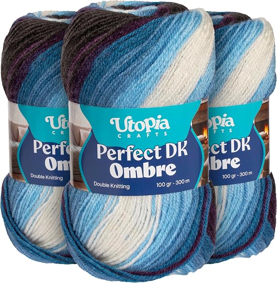Utopia Crafts DK Ombre Multicolour Double Knitting Yarn 3X 100g (002)