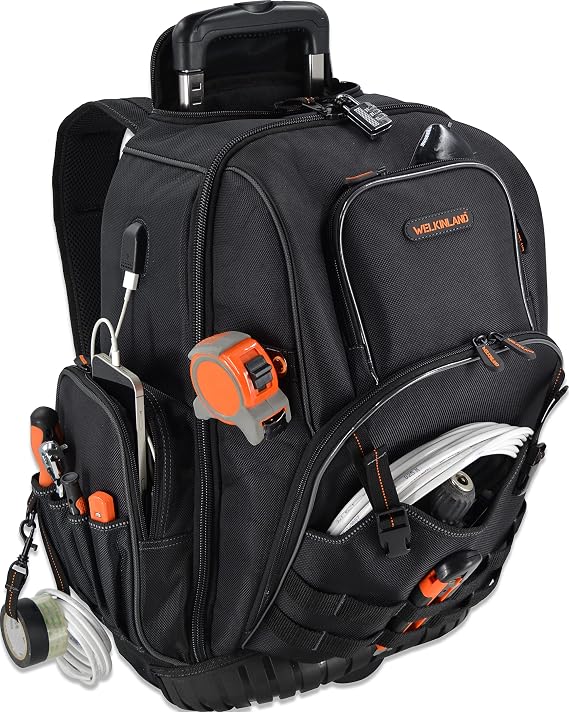 WELKINLAND 72Pockets Rolling Tool backpack, Tool Bag Backpack With Wheels