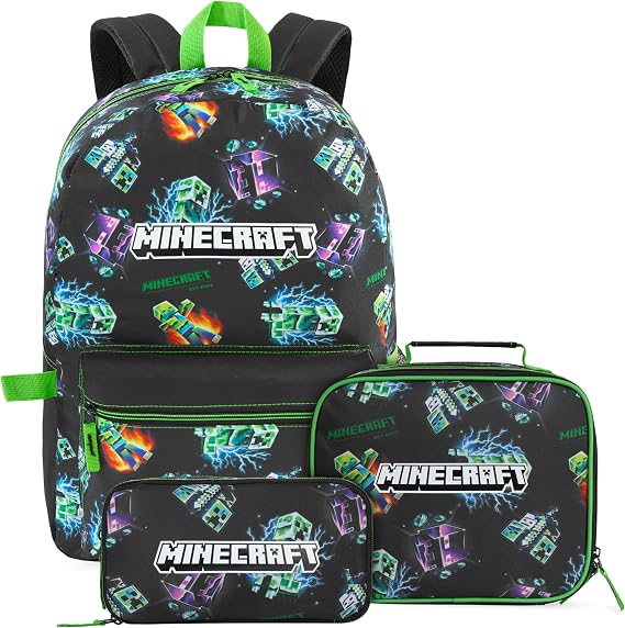 Get Trend Minecraft Boys Large Backpack 3 Pcs Set, 46cm School Bag