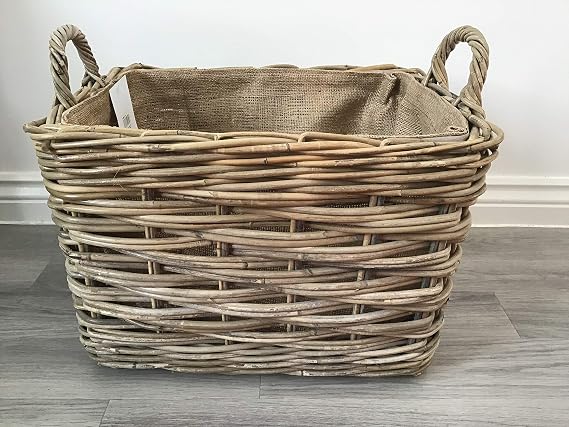 Rectangle Log/Storage Basket, Hessian Lined, Excellent Quality, Very Strong Kuba Rattan (Medium)