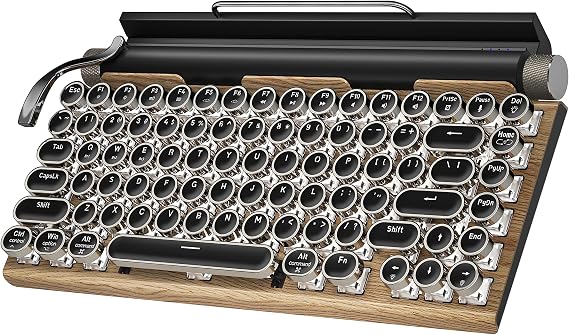 Retro Typewriter Keyboard, Wireless Mechanical Keyboard, 83 Keys Blue Switch, Bluetooth 5.0 Vintage Punk Round Keycap, 14 Modes LED Backlight, Type-C Compatible with