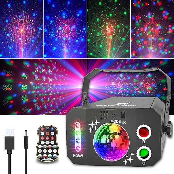 DJ Disco Party Light – Sound Activated RGBW LED Projector with Strobe & Star Ball, Remote Control Stage Lights for Kids, Weddings, Birthdays, Karaoke & Home Parties [Energy Class A+++]
