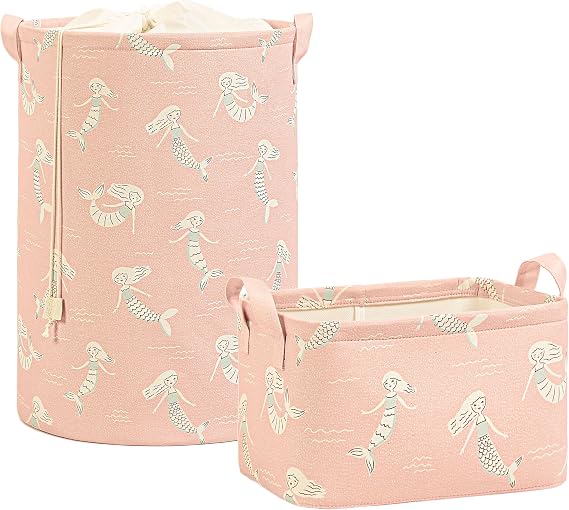 Ocean Home Textile 2'li Çocuk Odası Deniz Kızı Sepet Set 1 Adet 30 x 21 x 18/36 x 50 cm