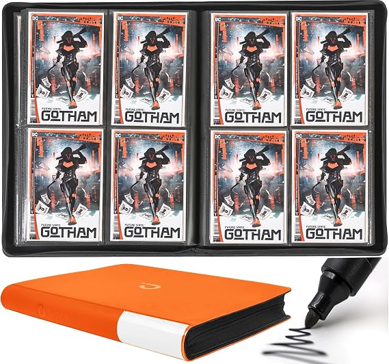 D DACCKIT Premium Comic Binder，Comic Book Album with Sleeves Fits Regular Comics and Comic Bagged and Boarded - Comic Storage Binder Holds 96 Comic Books（Model C，Brilliant Orange）
