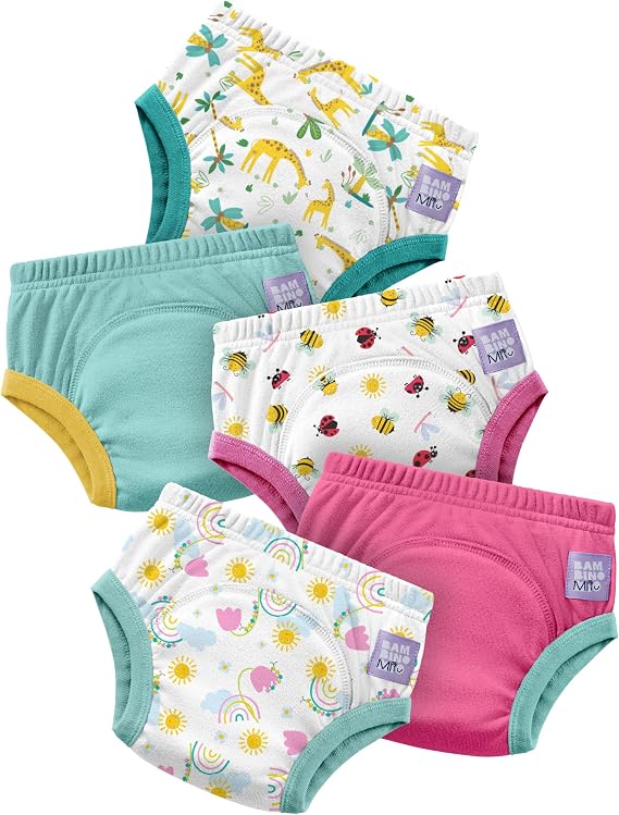Bambino Mio 5 Pack Reusable Potty Training Pants for Boys and Girls - (Age 2-3 Years) Garden Party, Reusable Cotton Underwear for Toddlers