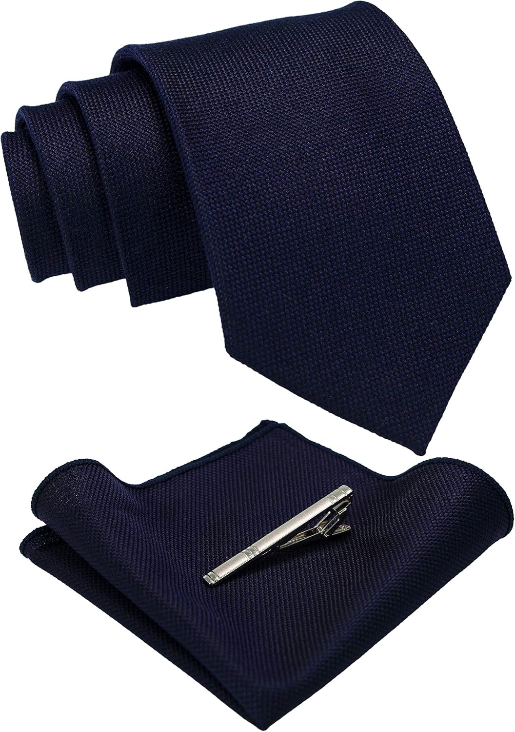 RBOCOTT Solid Color Wool Tie and Pocket Square with Tie Clip Sets for Men