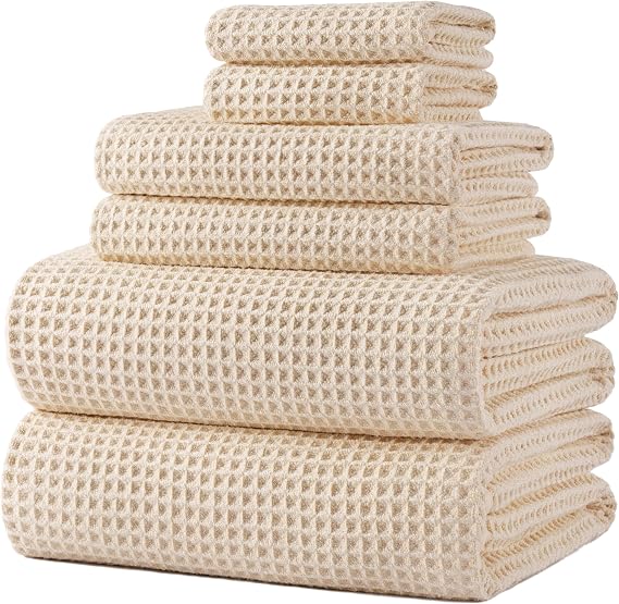 POLYTE 430 GSM Microfibre Quick Dry Waffle Bath Towel Set of 6