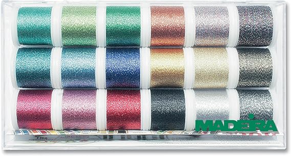 Madeira 8020 'Supertwist' Embroidery Box with 18 Metallic Bobbins 200 m Each