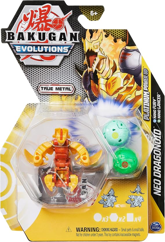 "Bakugan Evolutions, Neo Dragonoid with Nano Fury and Lancer Platinum Power Up Pack, True Metal Action Figure, 2 Nanogan, 2 Bakucore, 2 Ability Cards, Kids Toys"