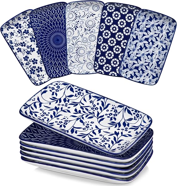 vancasso Selene Serving Platter, 9.5 in Serving Dishes Set of 6, Porcelain Rectangle Small Serving Plates, Dishwasher and Microwave Safe, Sushi Platters for Party