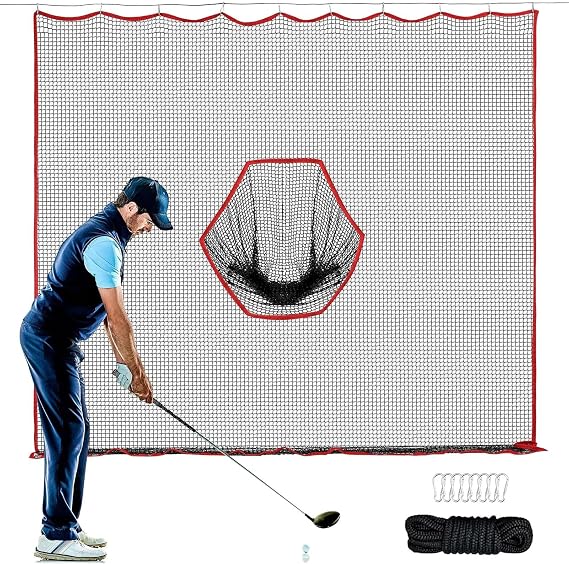 Golf Hitting Net for Backyard, Barrier Netting, Polyester Heavy Duty Training Aid, Practice Ball Stopper for Golfers, Driving, Swing Practice, Portable Setup, 10x10ft