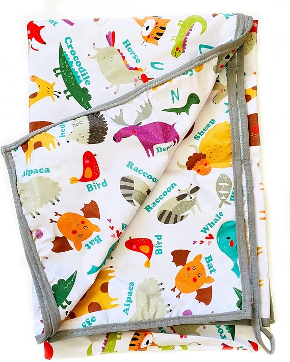 Yorni Su Geçirmez Yer/Masa Örtüsü, Aktivite, Yemek ve Oyun İçin, Doğa Dostu ve Çevreci, Çok Amaçlı Kullanım,%100 Polyester, Zoo Desenli, 150x100 cm