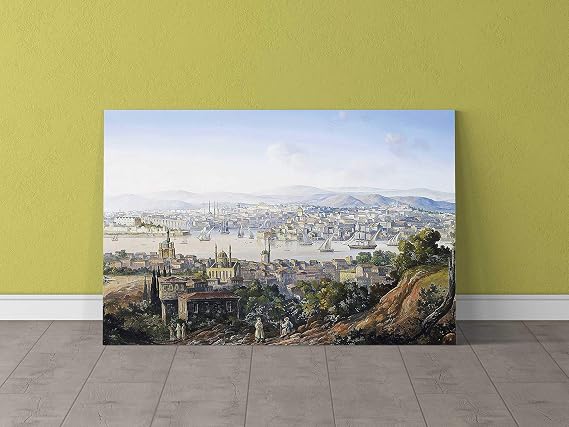 Carlo Bossoli-İstanbul'a Bakan Türkler Kanvas Tablo, 70x110 Cm