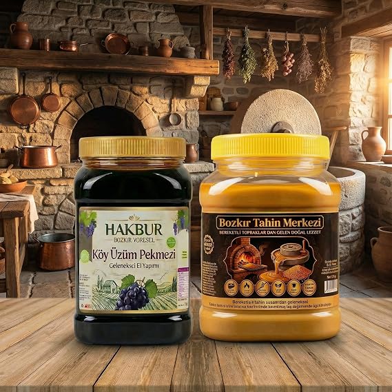 Bozkır tahin Merkezi Yerli Altın susam tahini 935 Gr & Köy Üzüm Pekmezi 950 Gr (doğal& katkısız)