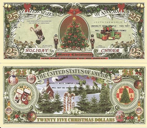 Holiday Cheer Merry Christmas Tree 25 Dollar Bills x 2 Gift
