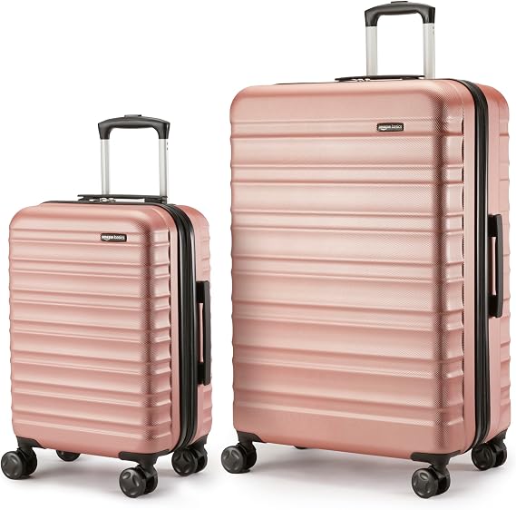 Amazon Basics Hard Case Set (Small + Large) - ABS Expandable Luggage with 4 Double Swivel Wheels - Scratch Resistant and Lightweight - Rose Gold