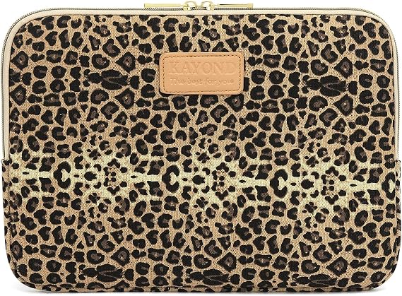 Kayond KY-03 Canvas Fabric 14.1 Inch Laptop Sleeve - Brown Leopard Print