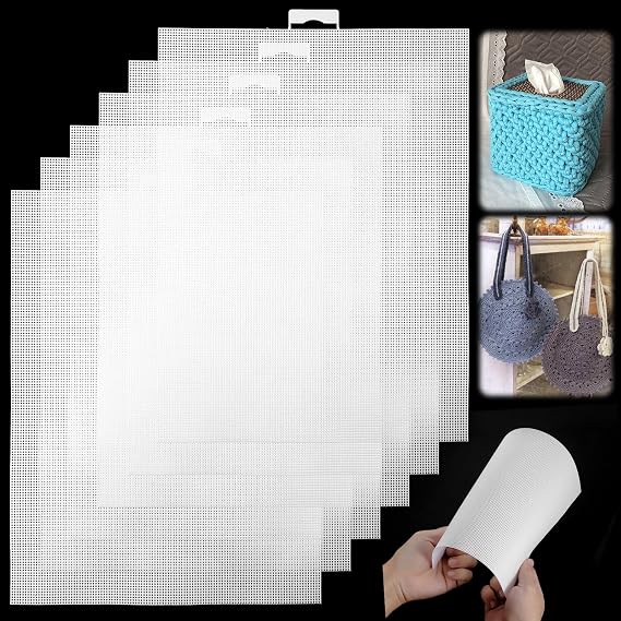 6 PCS Plastic Canvas Sheets, 14 Ct Plastic Mesh Fabric Plastic Cross Stitch Canvas, Eye Mesh for Embroidery, Plastic Mesh Sheet for DIY Handicraft Knit Projects, Cross Stitch Supplies (11x8.26 Inch)