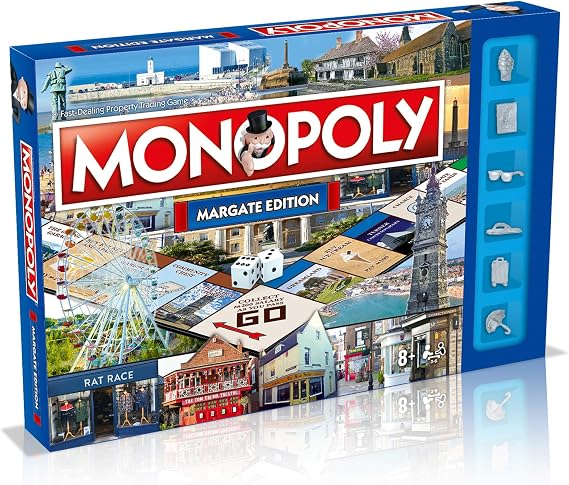 Winning Moves Margate Monopoly Board Game, Advance to Rat Race Margate, The Grand Garage, Turner Contemporary and trade your way to success, 2–6 players makes a great gift for ages 8 plus