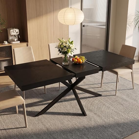 Extendable Dining Table 140-180cm Metal Frame with Hidden Storage