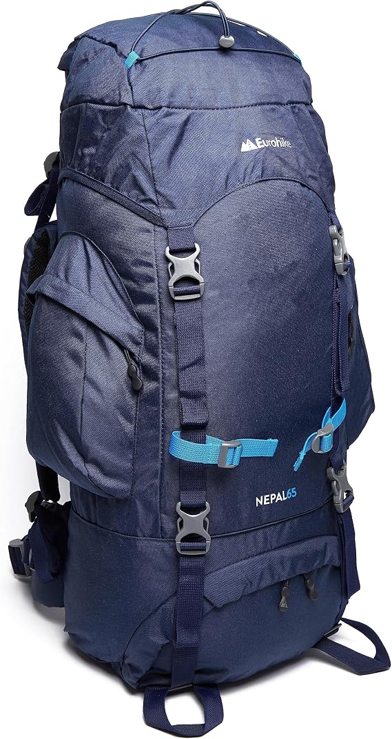 Eurohike Nepal 65 Litre Rucksack with Ventilated Back Panel & Padded Harness, 65L Backpack, Bag for Men & Women, Adjustable, Lightweight, Camping, Hiking, Trekking, Travelling, Outdoors, Blue