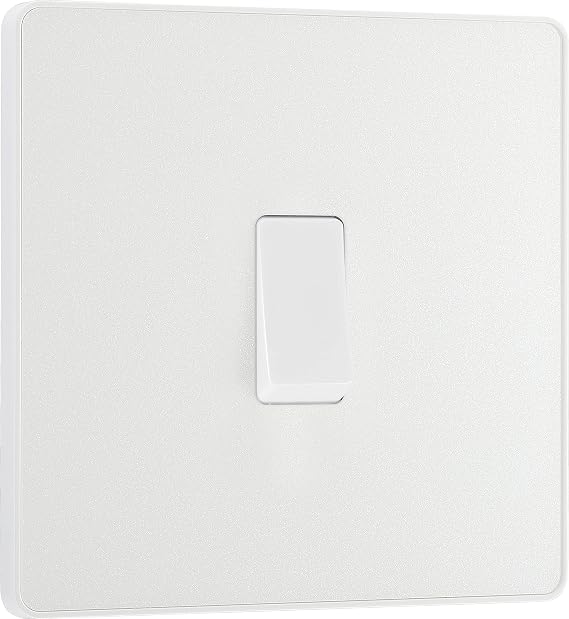 BG Electrical Single Intermediate Wall Light Switch, Screwless Front Plate, Round Edges, Evolve, Pearlescent White, 20A, 16AX, PCDCL13W-01