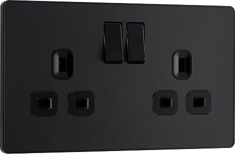 BG Electrical Double Switched Power Plug Wall Socket, Screwless, Evolve, Matt Black, 13A, PCDMB22B