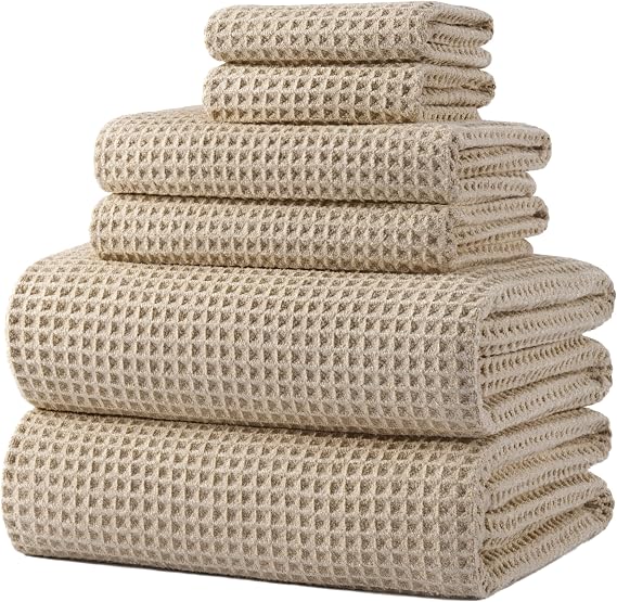 POLYTE 430 GSM Microfibre Quick Dry Waffle Bath Towel Set of 6