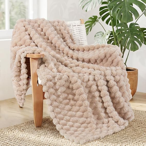 Whale Flotilla Soft 3D Jacquard Fleece Throw Blanket for Coach Sofa, Camel